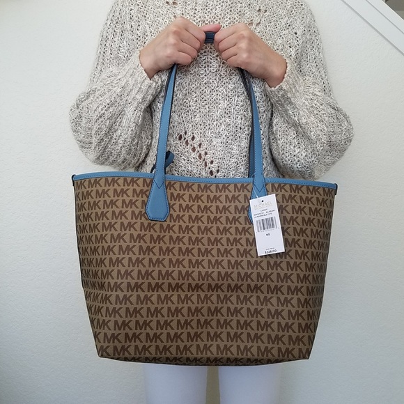 NWT MICHAEL KORS CANDY REVERSIBLE TOTE SKY BROWN - Picture 6 of 8